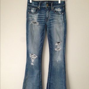 Distressed Boho Artist Flare Leg Jeans.